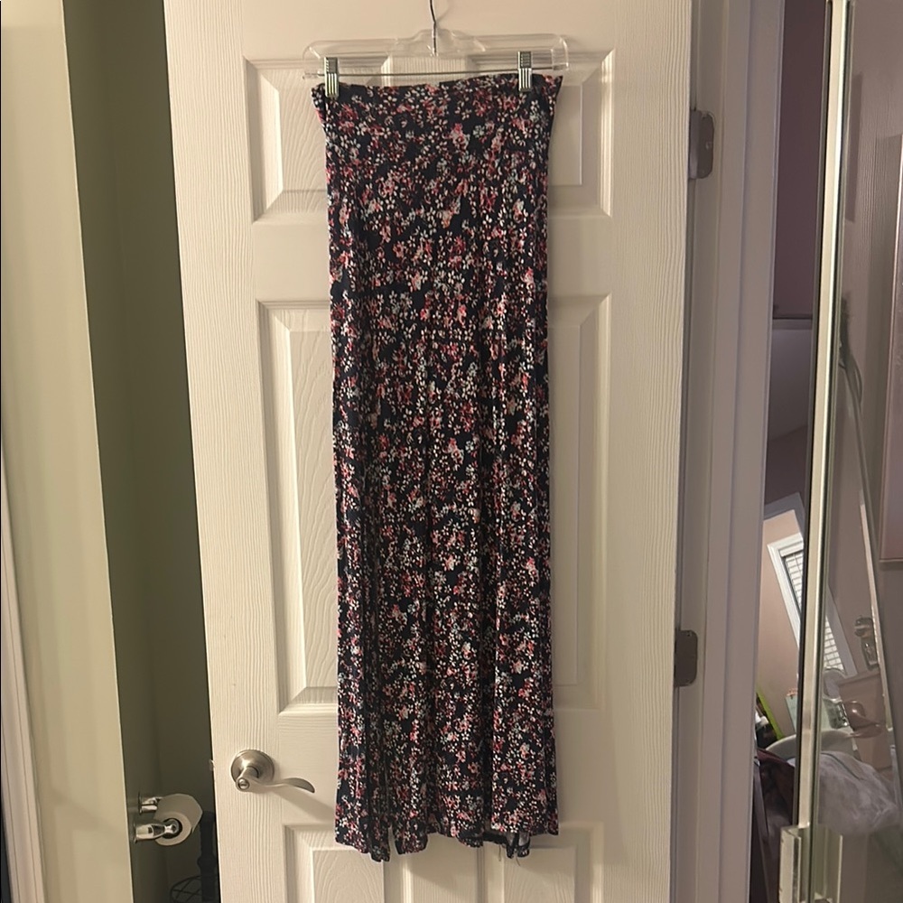 Charlotte Russe Navy Floral Maxi skirt with slit in side